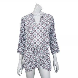 Roberta Roller Rabbit Vneck Tunic Blouse in Purple Blue Print